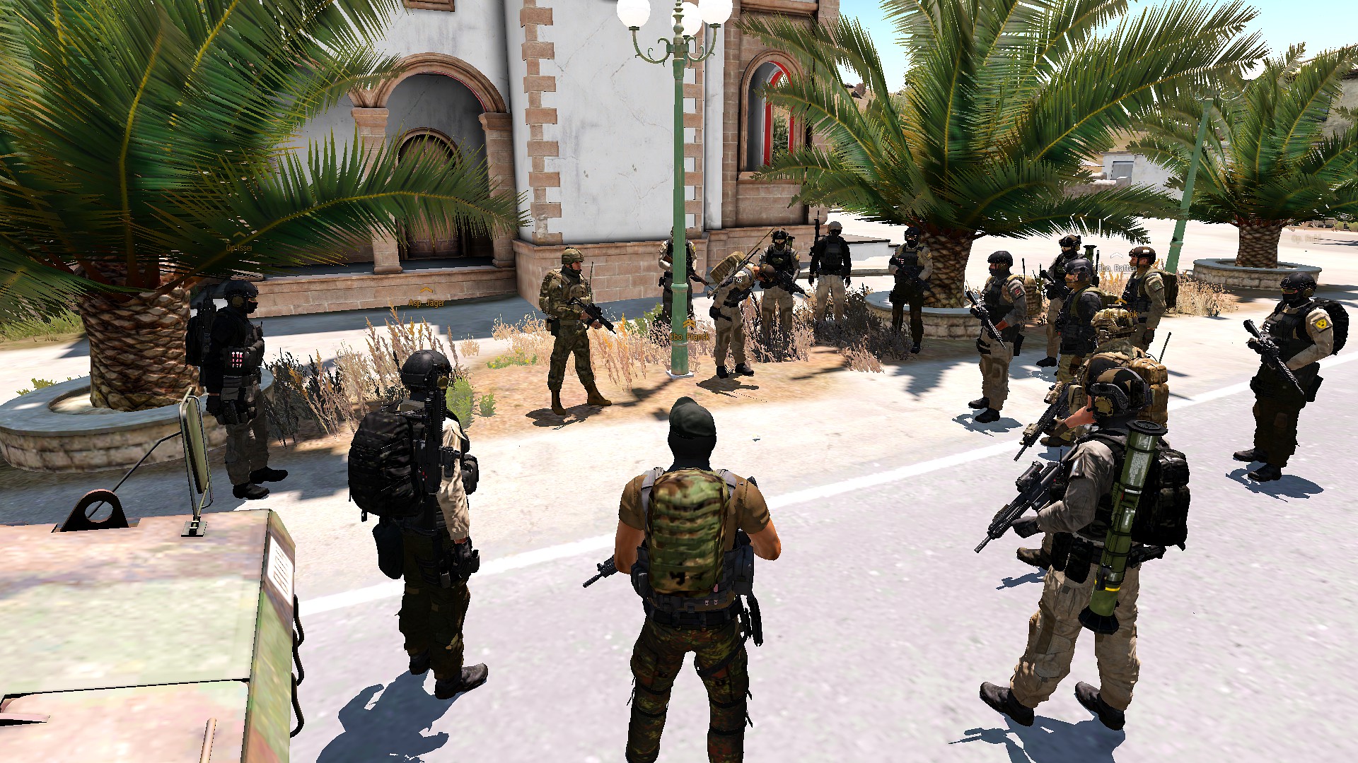 Operators moving through mountainous terrain